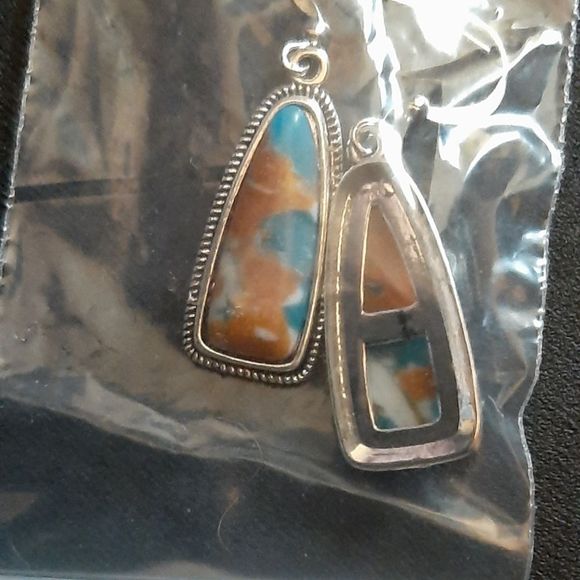 Silver and sediment jasper boho chic trendy earrings new - Picture 4 of 4